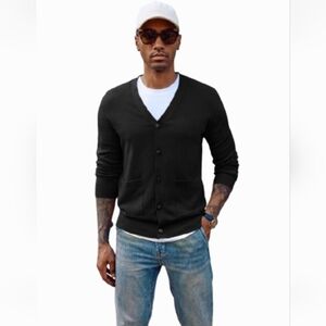 Paul Jones Men's Cardigan Sweater Size Small Black Button-Up Soft Knitted